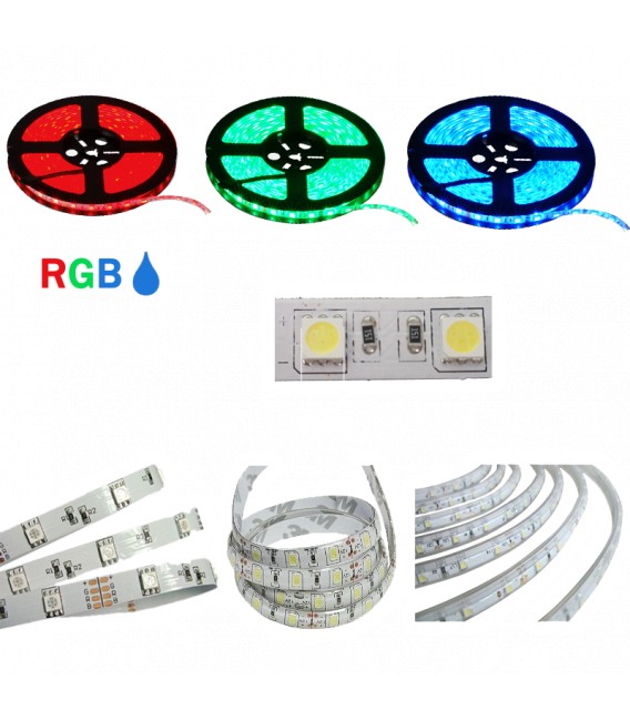 STRISCIA LED 5050-60LED/MT RGB 5mt 12V IP44  NON RESINATO RGB