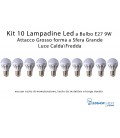 KIT 10 Lampadine Led 9W a Sfera Attacco Grande E27 Luce CaldaFredda