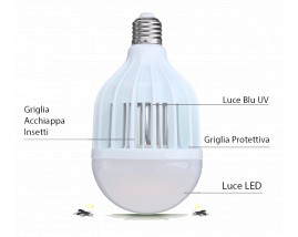 Lampadina E27 ZANZARAKILLER 10W 4 in1 - 2° Generazione 12 LED - illumina ed elimina Insetti